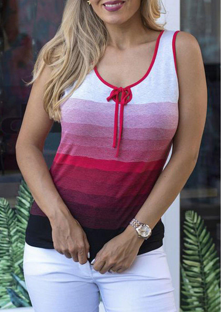 

Tank Tops Colorful Striped Hollow Out Tie Tank Top in Red. Size: ,M,L,XL