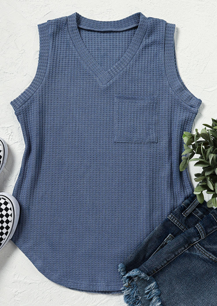 

Tank Tops Waffle Pocket V-Neck Tank Top in Blue. Size: ,M,L,XL