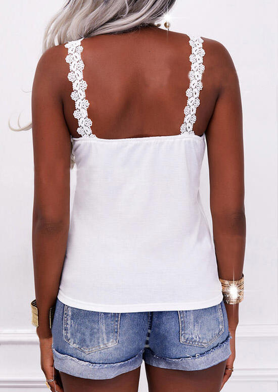 

Tank Tops Floral Lace Splicing Casual Tank Top in White. Size: ,XL