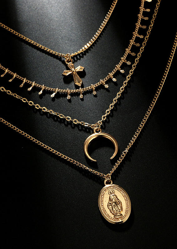 

Necklaces Cross Moon Multi-Layered Pendant Necklace in Gold. Size