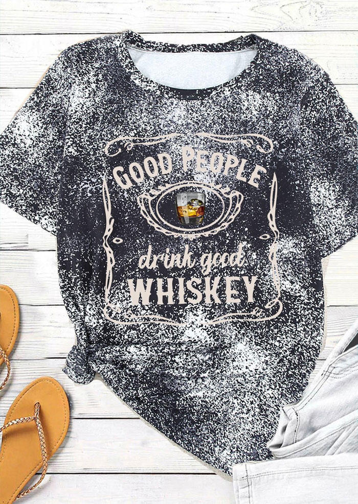 T-shirts Tees Good People Drink Good Whiskey Bleached T-Shirt Tee in Black. Size: S
