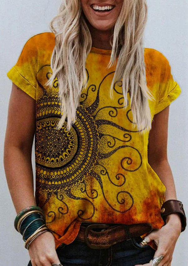 T-shirts Tees Floral Tie Dye T-Shirt Tee in Yellow. Size: S