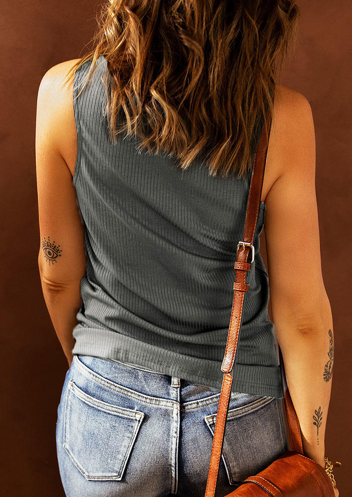 

Tank Tops Zipper Notched Neck Casual Tank Top in Gray. Size