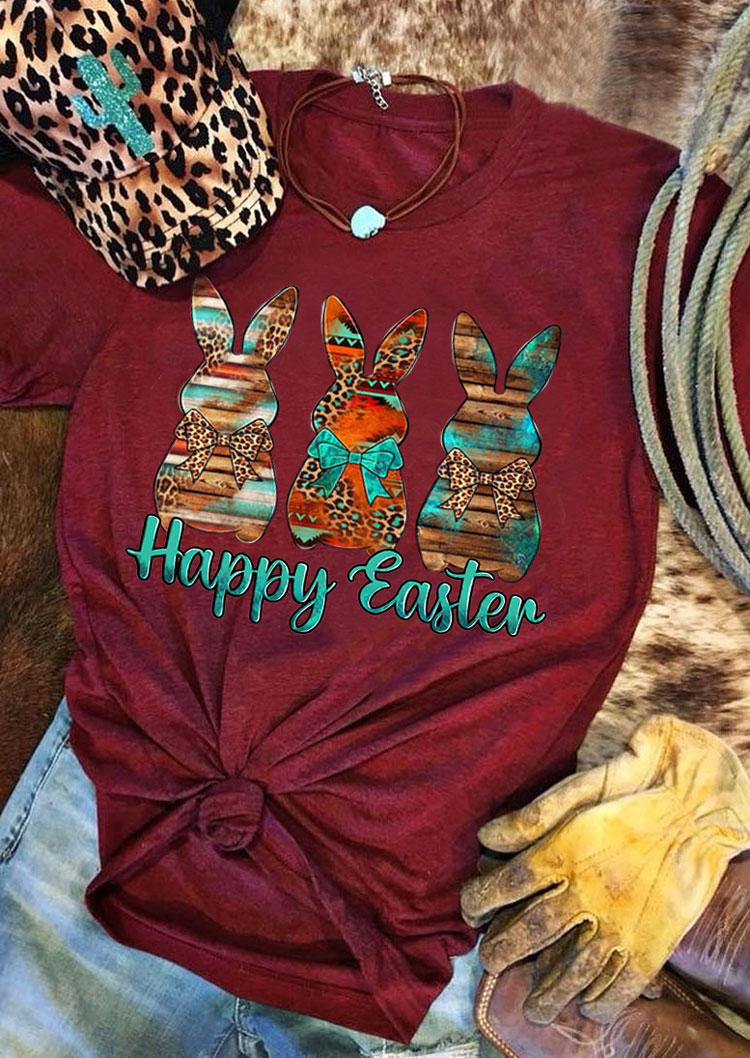 

T-shirts Tees Happy Easter Leopard Bunny Rabbit T-Shirt Tee in Burgundy. Size: ,L,XL