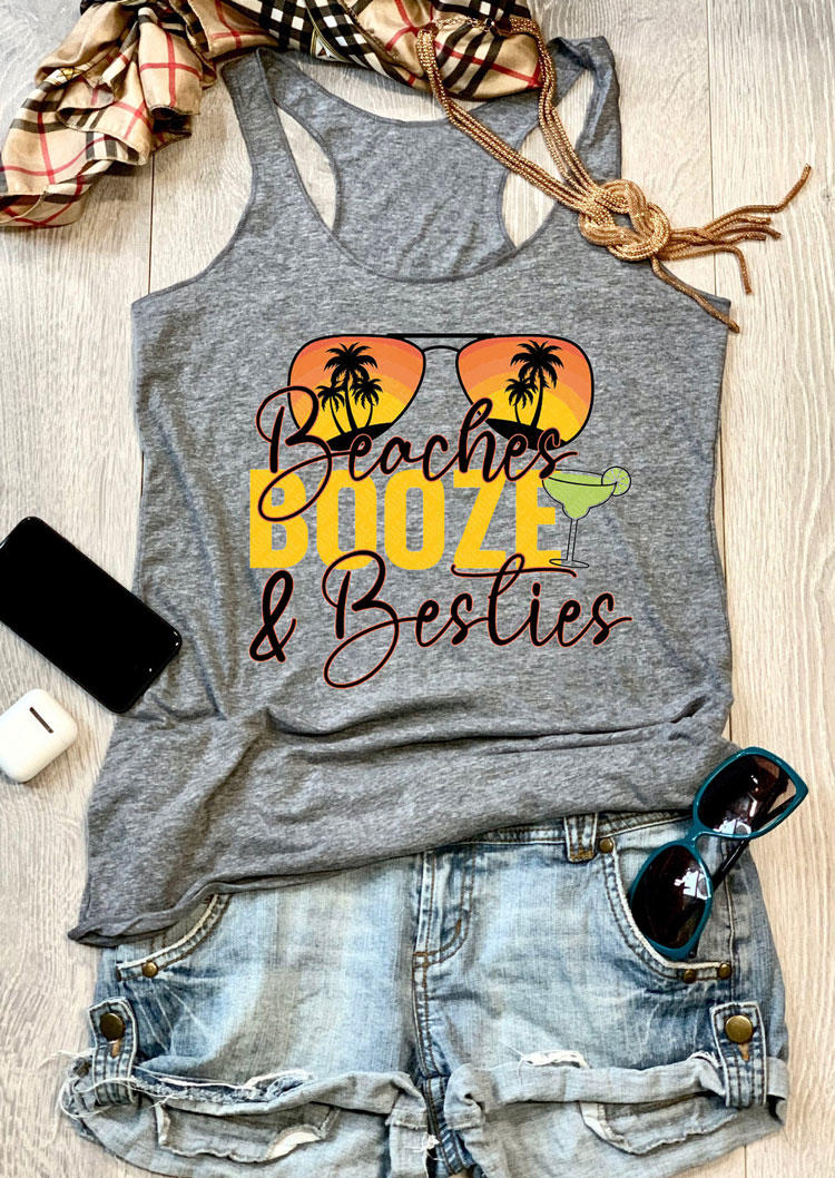 Beaches Booze & Besties Racerback Tank - Gray