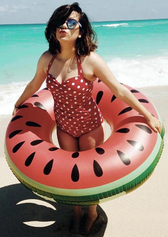Watermelon Inflatable Pool Float Donut in Watermelon Red. Size: One Size