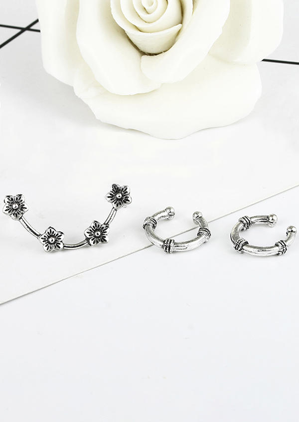 

Earrings 3Pcs Floral Bohemian Alloy Earrings in Silver. Size