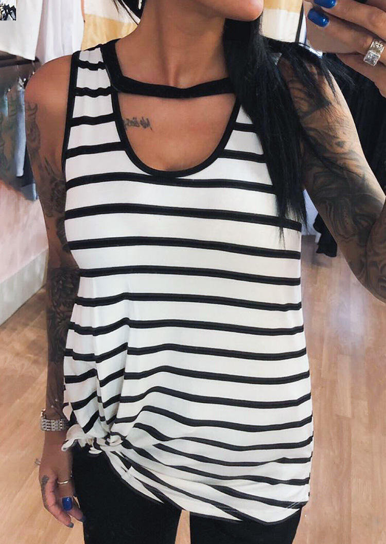 

Tank Tops Striped Keyhole Neck Tank Top in White. Size