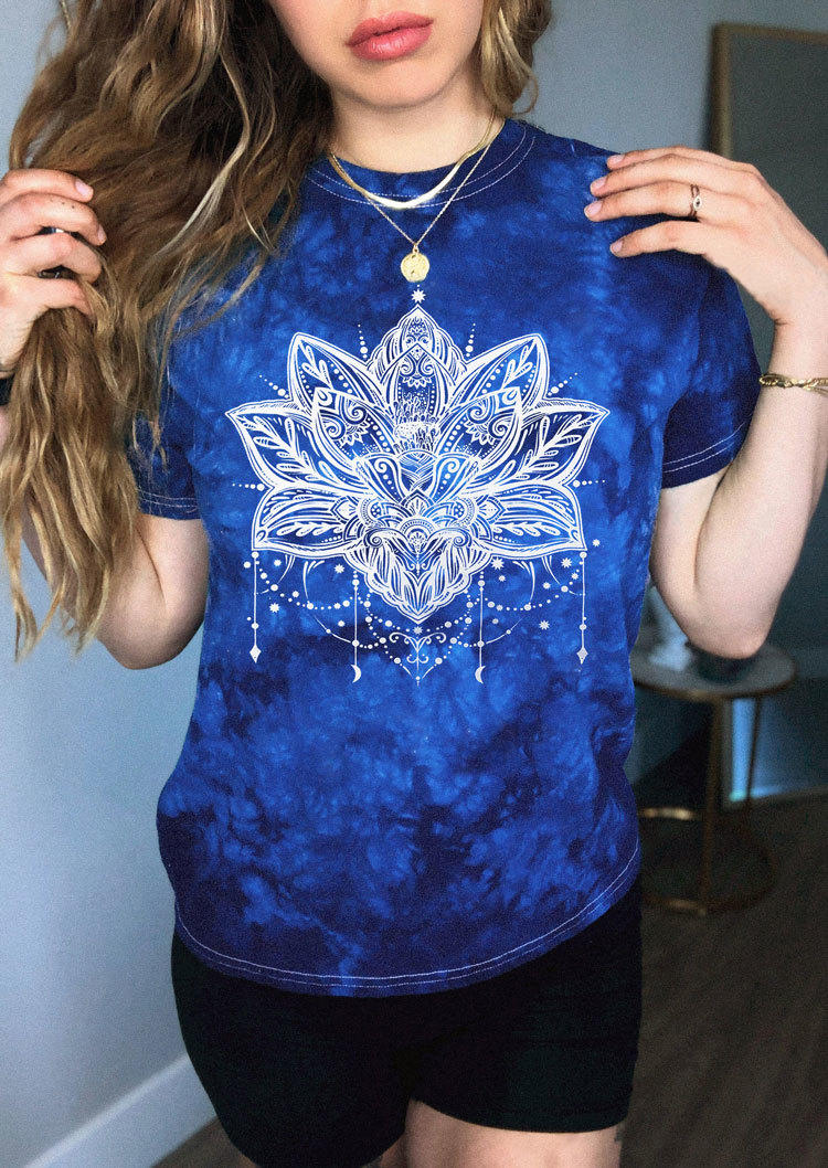 T-shirts Tees Tie Dye Floral T-Shirt Tee in Blue. Size: L,M,S