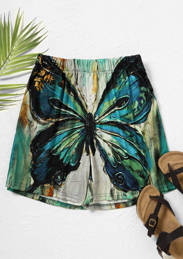 Shorts Tie Dye Butterfly Elastic Waist Shorts in Blue. Size: M