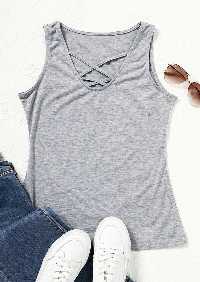 

Tank Tops Criss-Cross Hollow Out Tank Top in Gray. Size