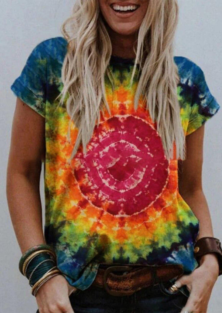 

T-shirts Tees Tie Dye O-Neck T-Shirt Tee in Multicolor. Size: ,L