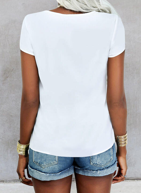 Blouses Lace Splicing Hollow Out Blouse in White. Size: XL