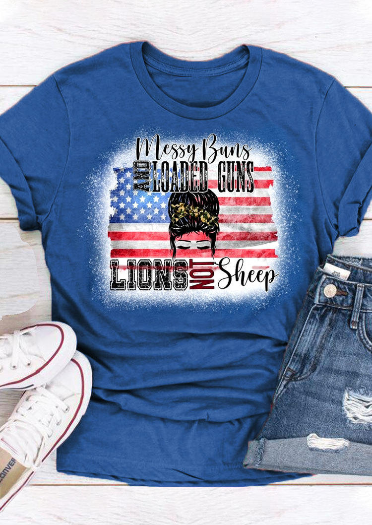 T-shirts Tees Messy Buns And Loaded Guns Lions Not Sheep T-Shirt Tee in Royal Blue. Size: M
