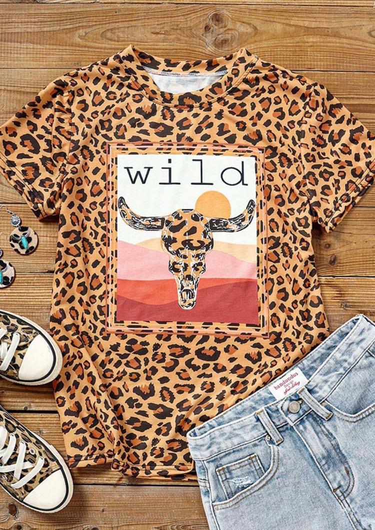 T-shirts Tees Wild Steer Skull Leopard T-Shirt Tee in Multicolor. Size: M