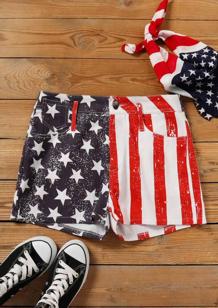American Flag Star Pocket Denim Shorts
