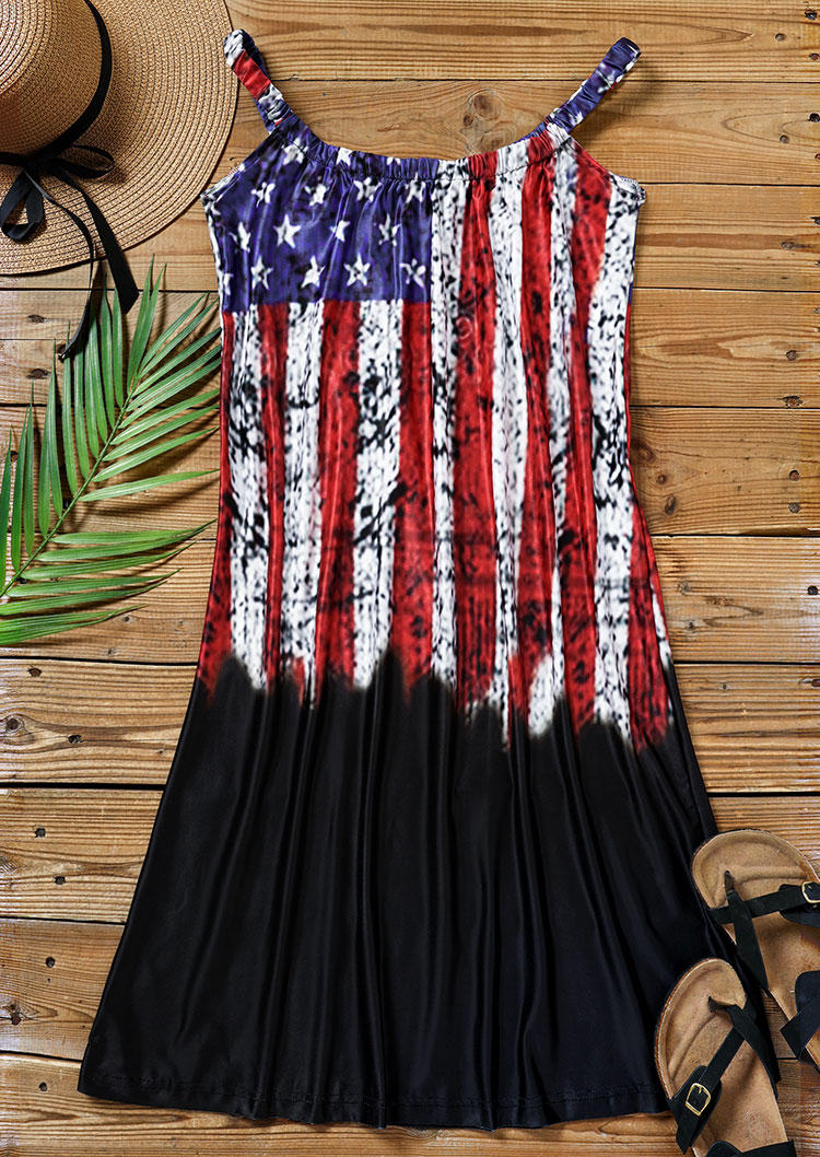 

Mini Dresses American Flag Star Sleeveless Mini Dress in Black. Size