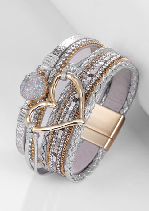 

Bracelet Heart Rhinestone Magnetic Buckle Bracelet in Silver. Size