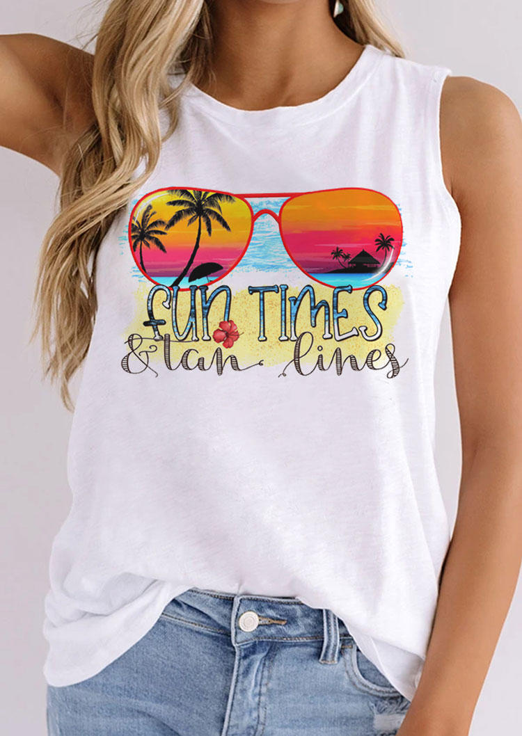 Fun Times & Tan Lines Coconut Tree Glasses Tank - White
