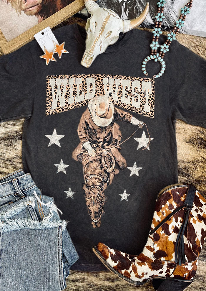 T-shirts Tees Wild West Cowboy Star Leopard T-Shirt Tee - Dark Grey in Gray. Size: L,M,S,XL