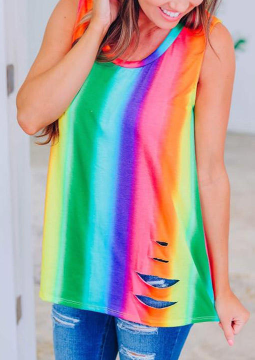 Tank Tops Gradient Rainbow Cut Out Tank Top in Multicolor. Size: M