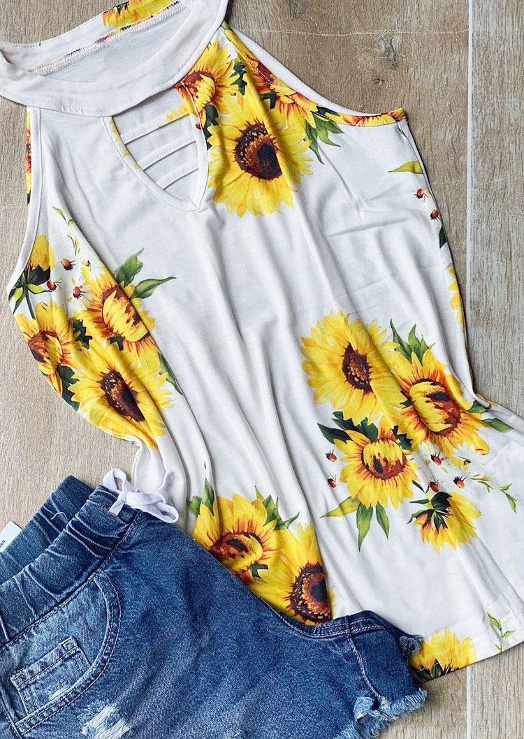 

Tank Tops Sunflower Cut Out Keyhole Neck Tank Top in White. Size