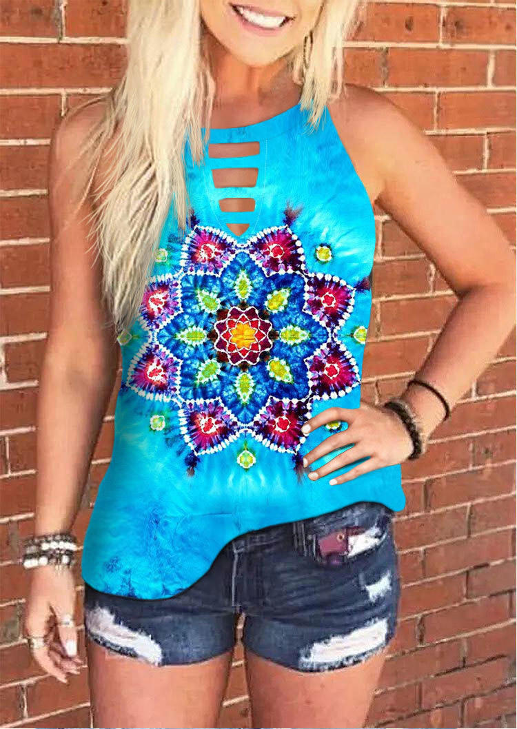 

Tank Tops Mandala Tie Dye Keyhole Neck Tank Top in Cyan. Size: ,M,L,XL