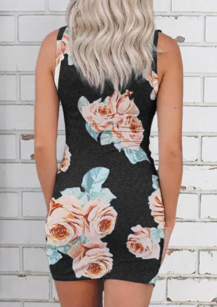 

Bodycon Dresses Floral Hollow Out Twist Bodycon Dress in Black. Size