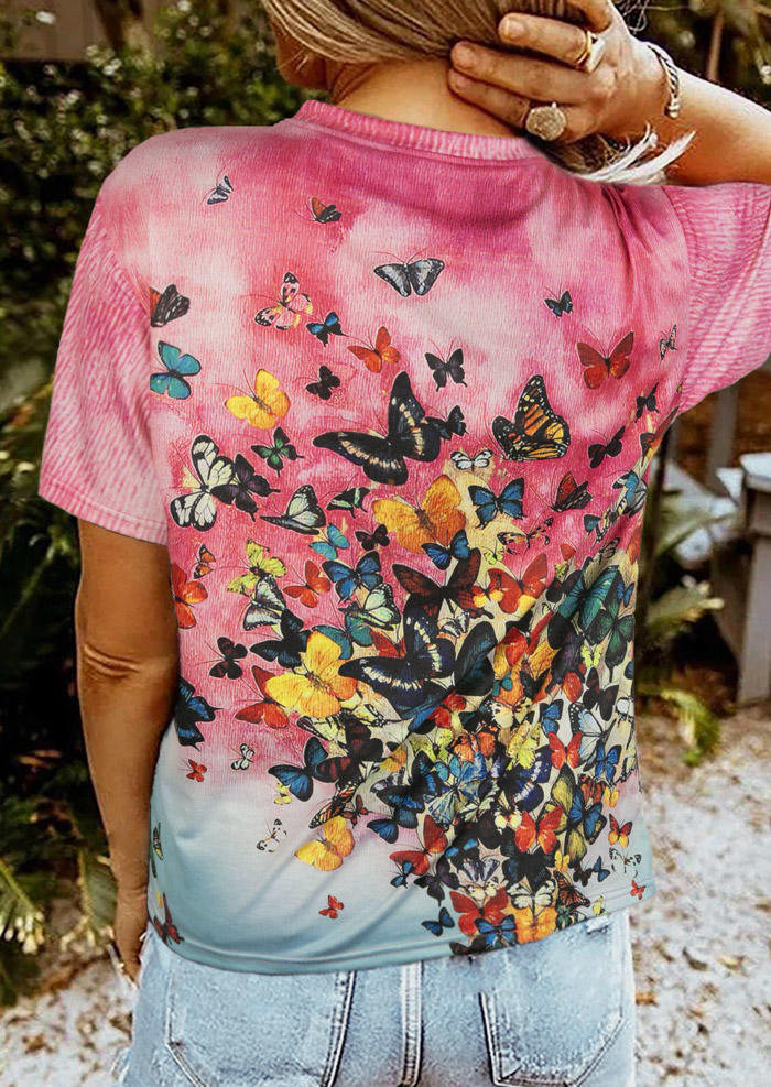 

T-shirts Tees Tie Dye Butterfly T-Shirt Tee in Pink. Size: ,M,L,XL