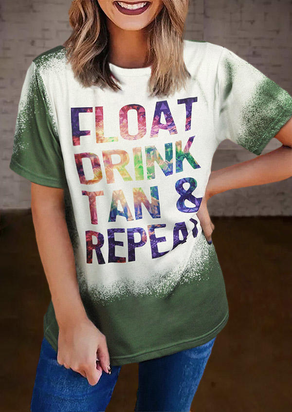 

T-shirts Tees Float Drink Tan & Repeat Bleached T-Shirt Tee in Green. Size