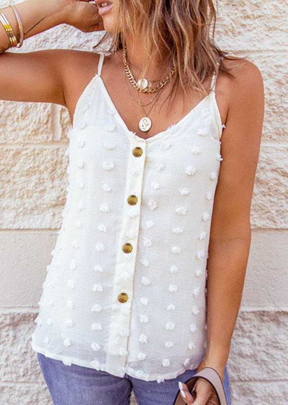 

Tank Tops Button Dotted Swiss Camisole in White. Size