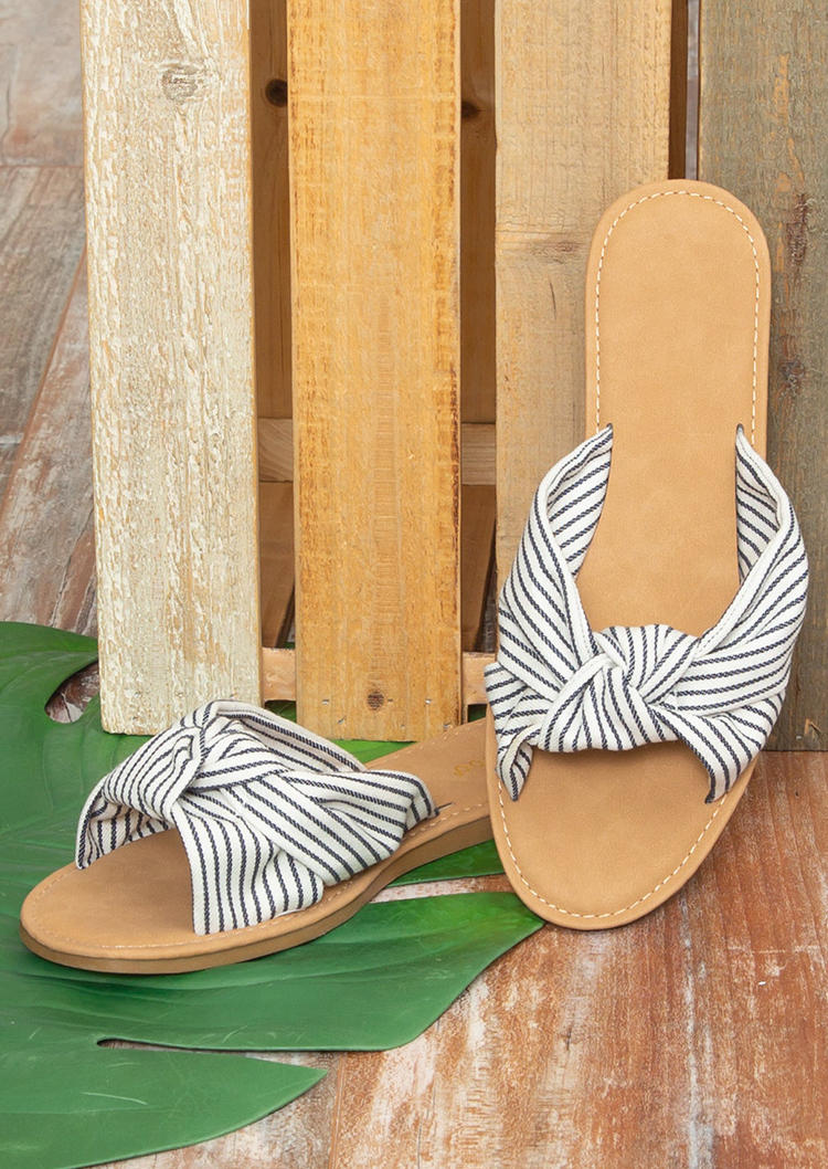 Summer Striped Knot Flat Slippers - White 532178