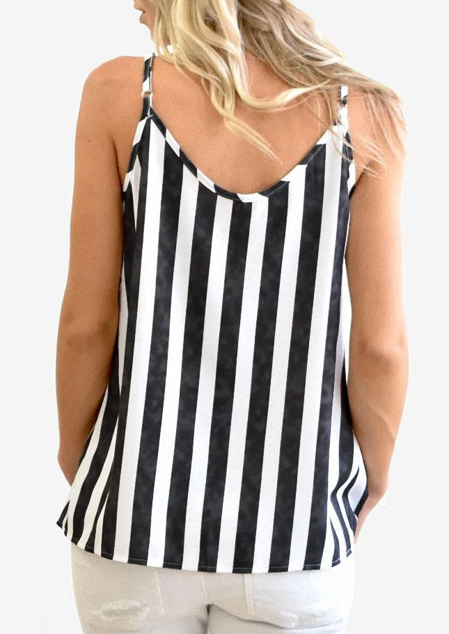 

Tank Tops Vertical Striped Button V-Neck Camisole in Stripe. Size: ,M