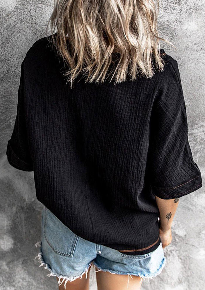 

Blouses High Low Hem V-Neck Blouse in Black. Size