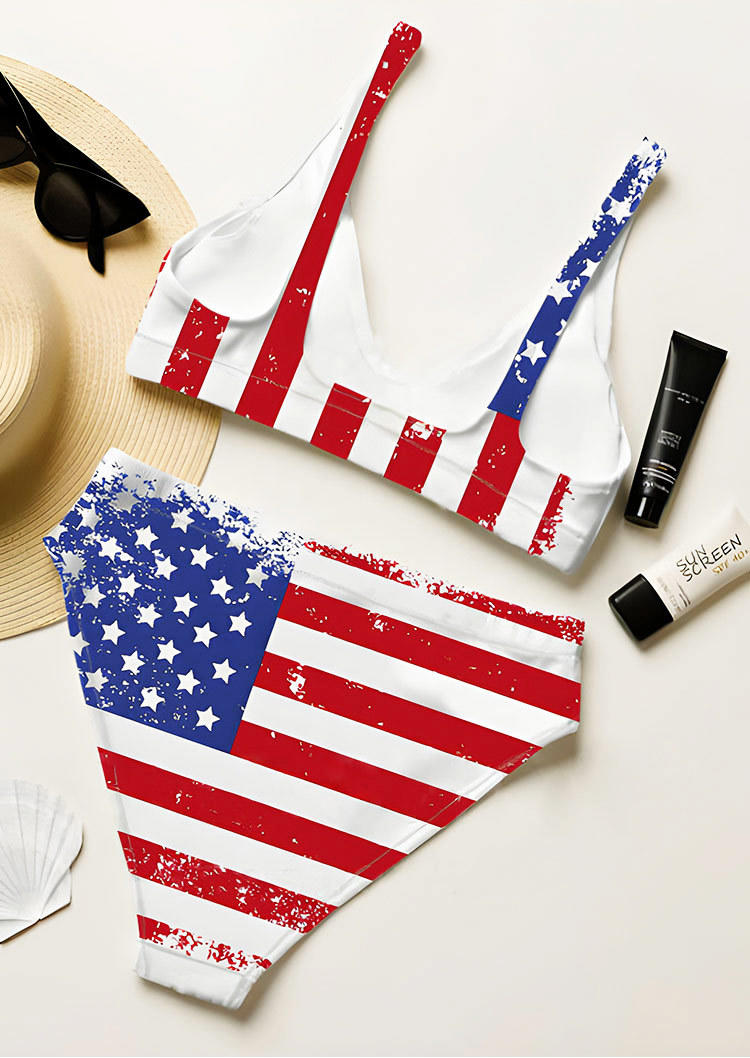 Bikini Sets American Flag Sleeveless Bikini Set in Multicolor. Size: L,M,S