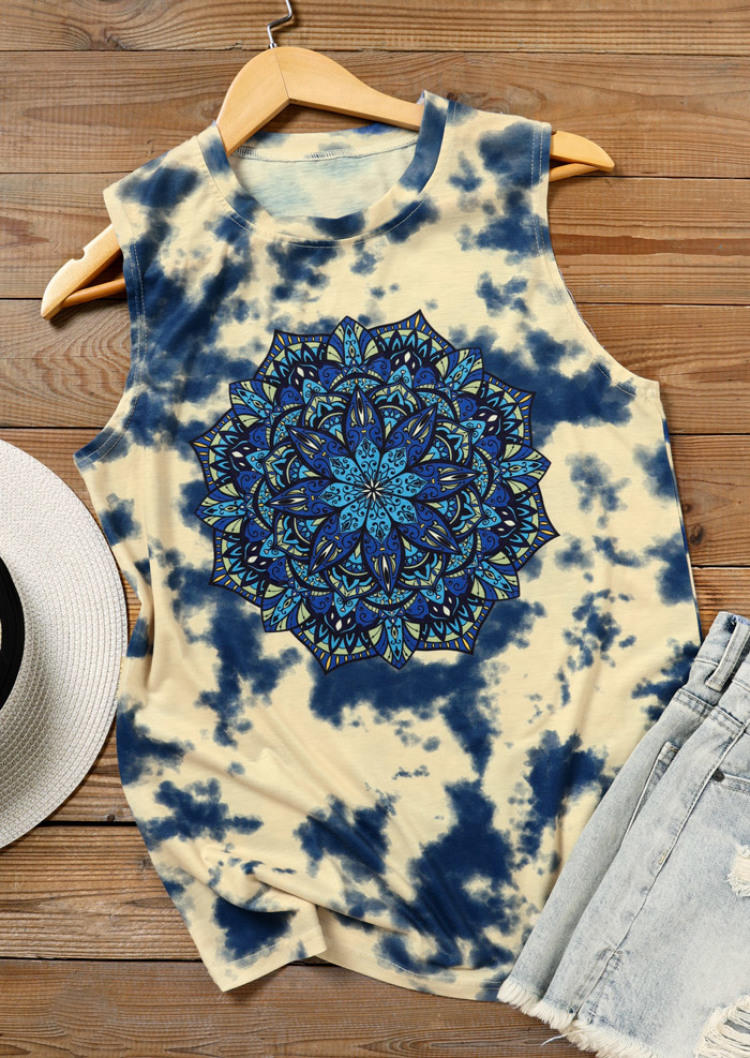 

Tank Tops Tie Dye Floral Tank Top in Blue. Size
