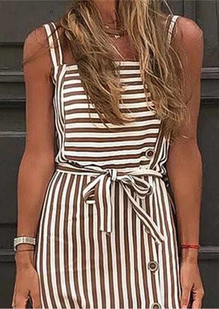 Midi Dresses Striped Button Slit Sleeveless Midi Dress in Multicolor. Size: S,M,L,XL