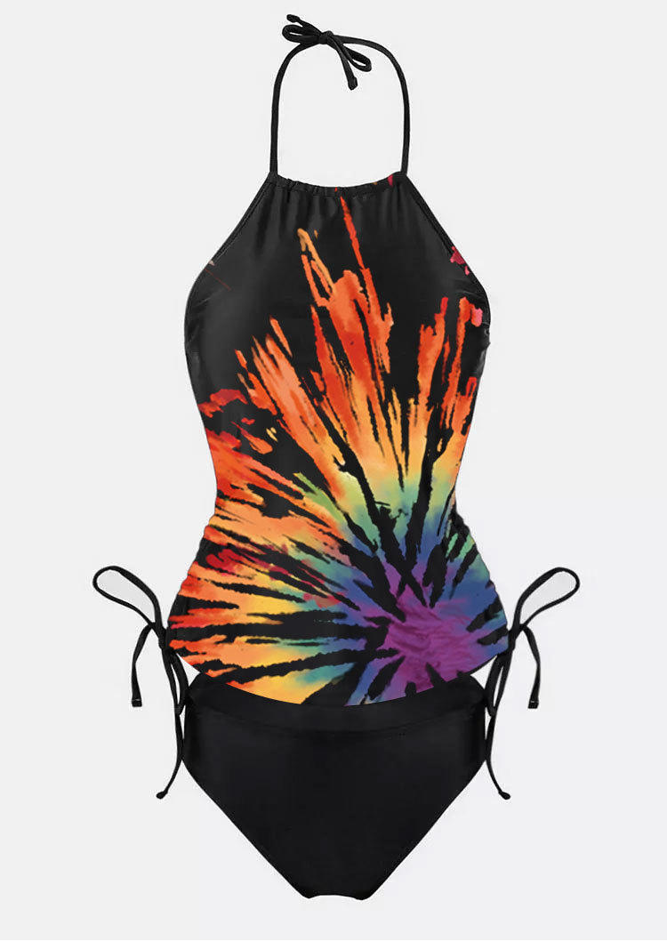 

Tankinis Reverse Tie Dye Halter Tankini Set in Black. Size