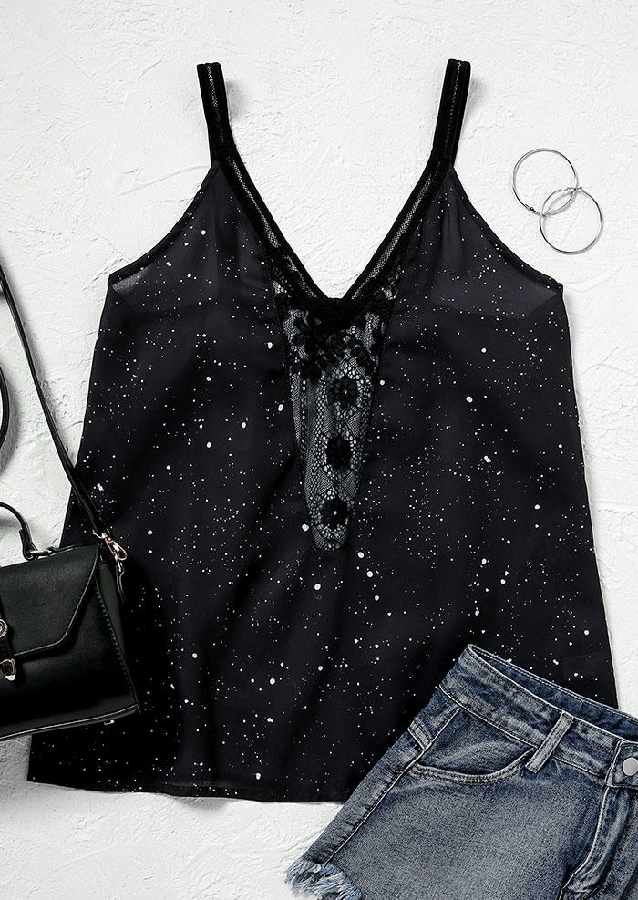 

Tank Tops Mesh Splicing V-Neck Camisole in Black. Size