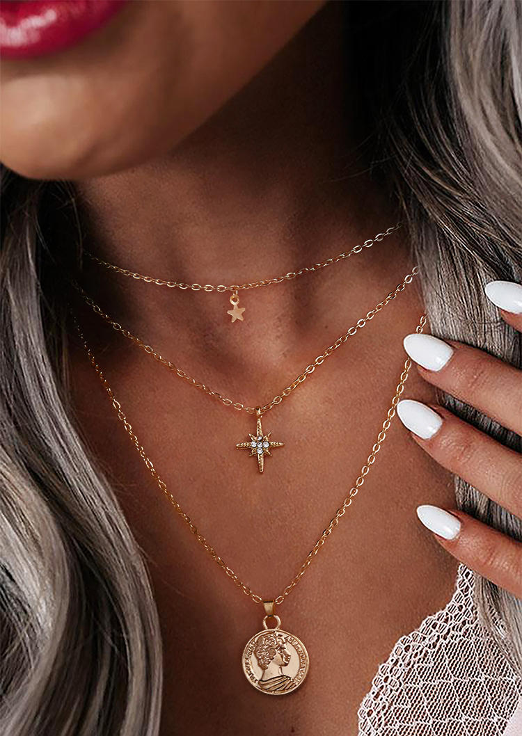 

Necklaces Star Coin Alloy Multi-Layered Pendant Necklace in Gold. Size