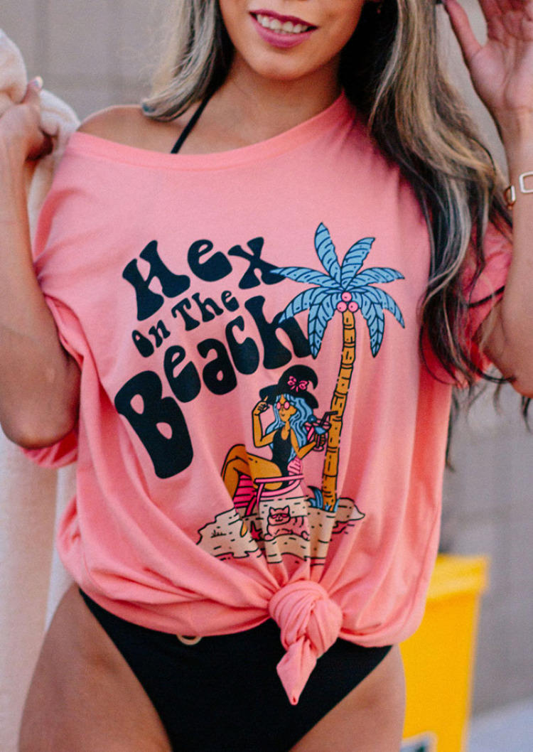 Hex On The Beach Coconut Tree T-Shirt Tee - Pink
