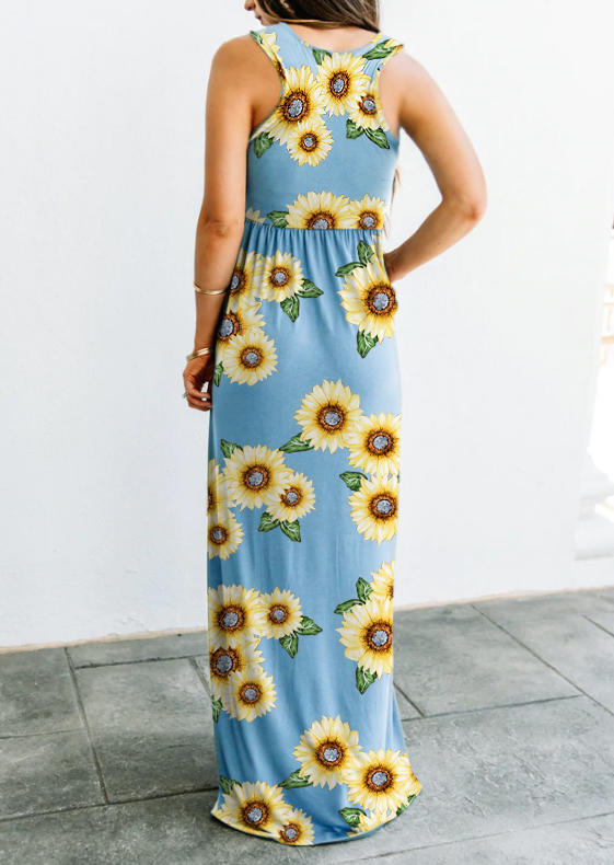 

Maxi Dresses Sunflower Ruffled Pocket O-Neck Maxi Dress in Light Blue. Size: ,M,L,XL