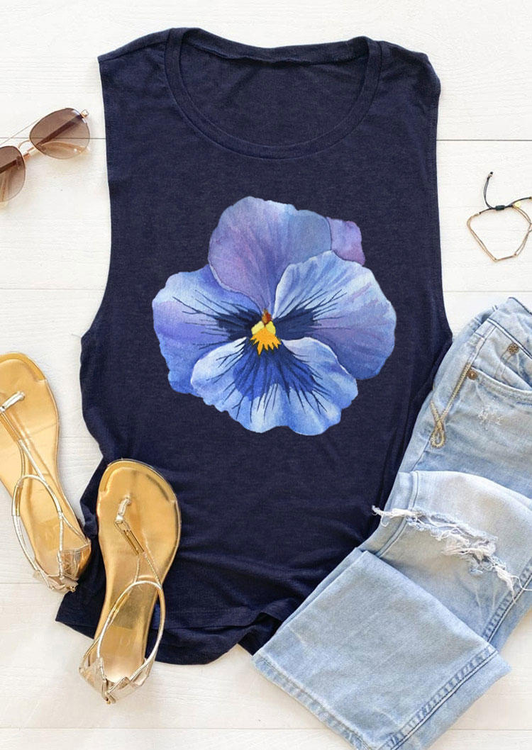 

Tank Tops Violets Plant Floral Casual Tank Top in Navy Blue. Size