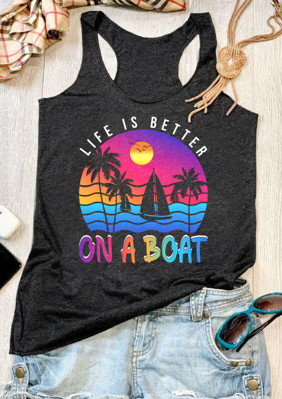 Tank Tops Life Is Better On A Boat Tank Top in Dark Grey. Size: S,M,L,XL