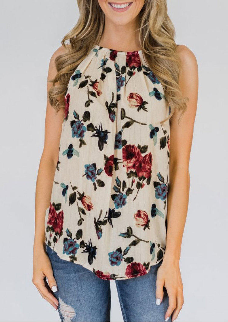 Tank Tops Floral Ruffled Casual Camisole in Multicolor. Size: S,M,L,XL