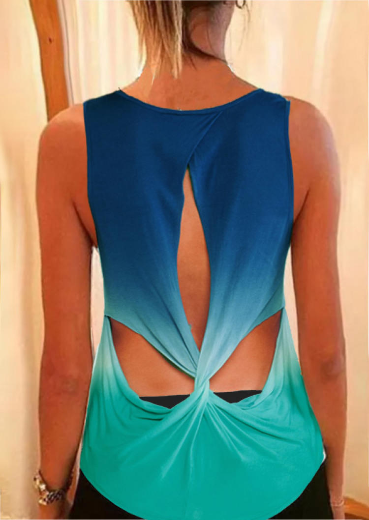Tank Tops Gradient Hollow Out Twist Tank Top - Lake Blue in Blue. Size: M,S