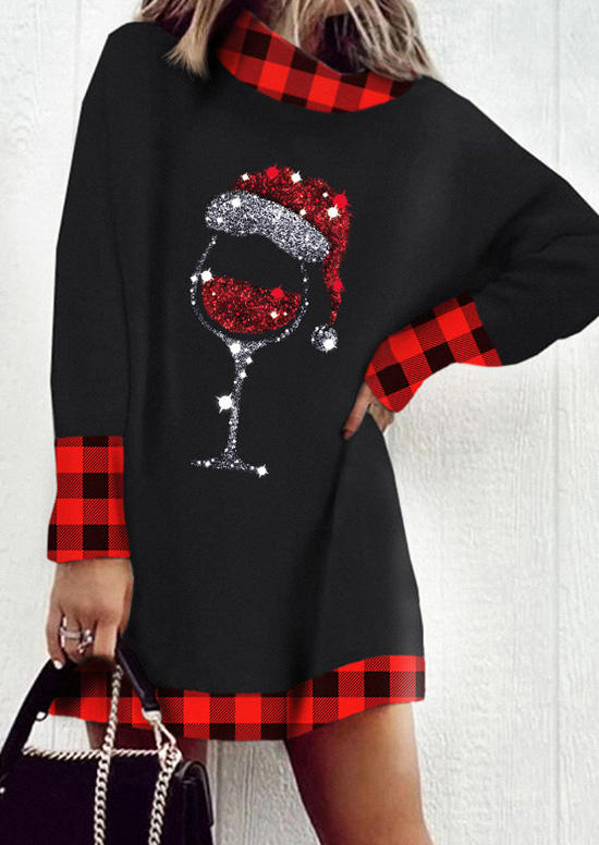 

Mini Dresses Plaid Hat Wine Glass Mini Dress in Black. Size: L,M