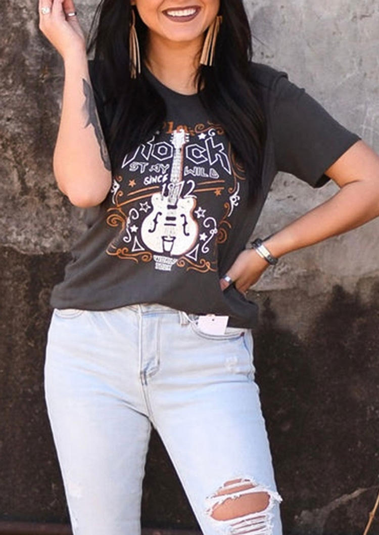 T-shirts Tees Let's Rock Stay Wild Since 1972 World Tour T-Shirt Tee in Dark Grey. Size: S,M,L,XL