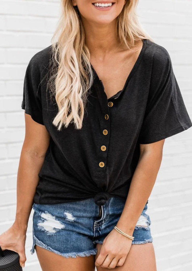 Blouses Button High Low Hem Casual Blouse in Black. Size: L