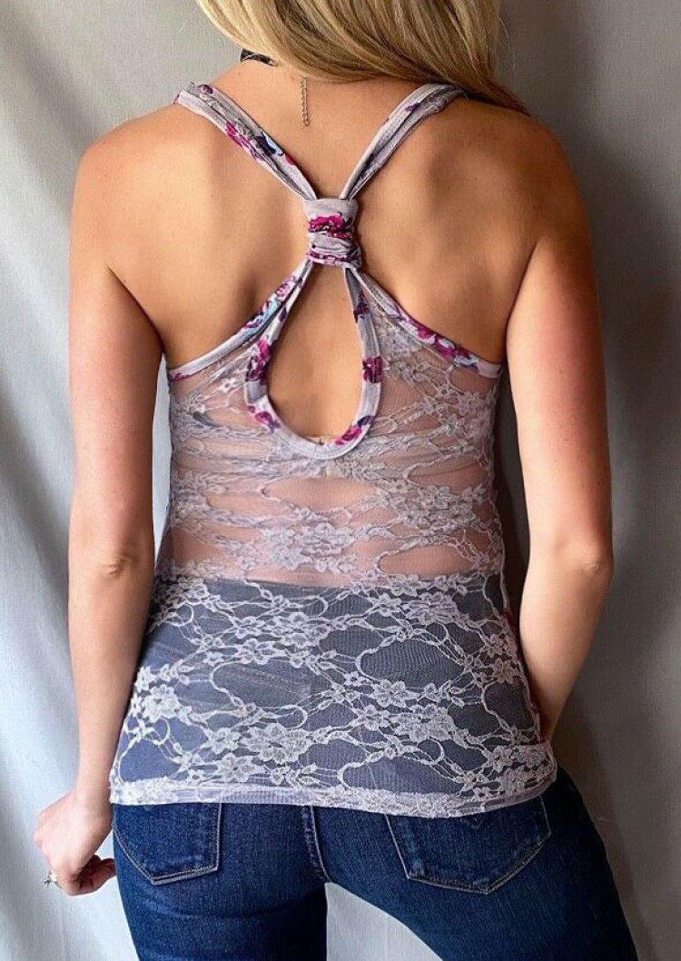 

Tank Tops Lace Splicing Floral Cut Out Tank Top in Gray. Size